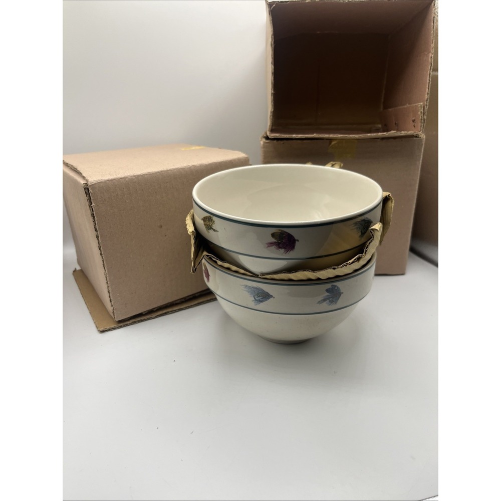 FOLKCRAFT STONEWARE SCOTTY Z RAINBOW TROUT SET OF 4 SOUP/‎ CEREAL BOWLS